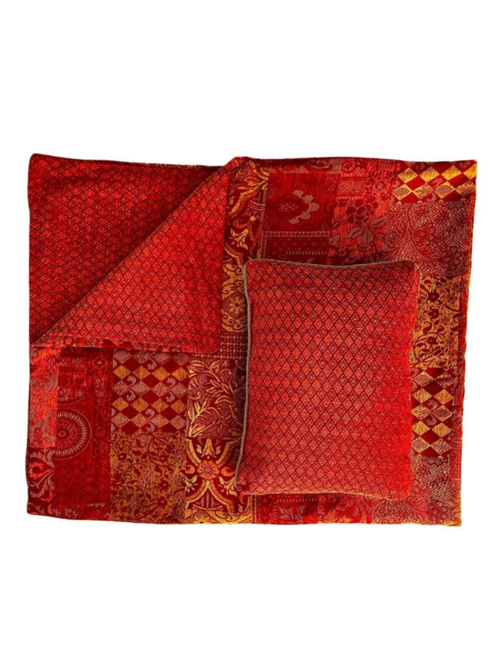 Reversible burnt orange jacquard woven throw blanket with matching pillow